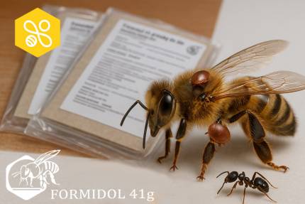 Balení Formidol 41 g s včelou a roztoči Varroa před úlem