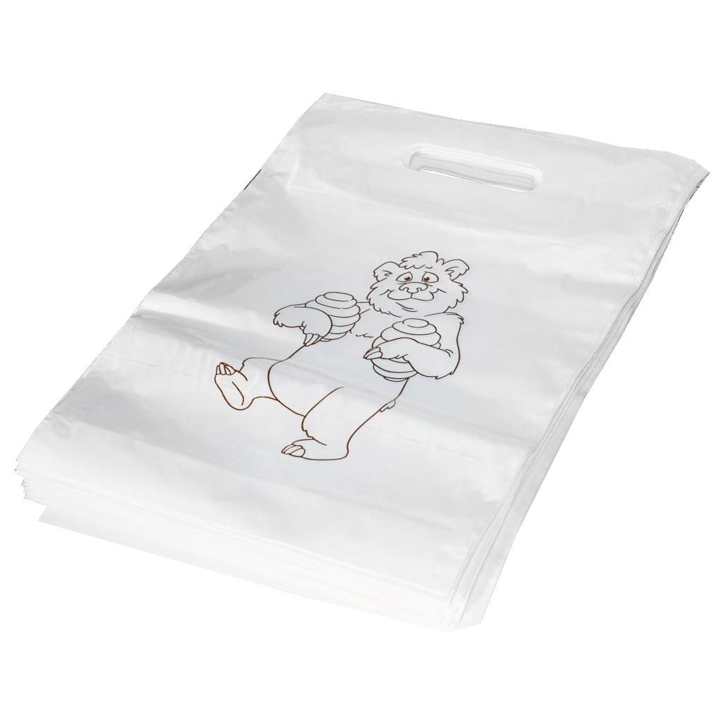 Igelitové tašky s medvědem 30×35 cm - 50 ks